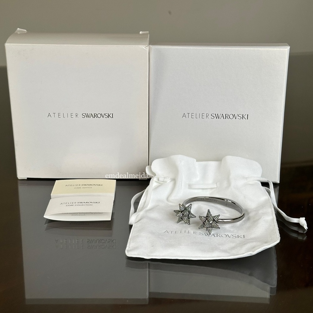 Atelier Swarovski Crystal Gunmetal Gray Grey Kalix Cuff Bracelet Green 5298557